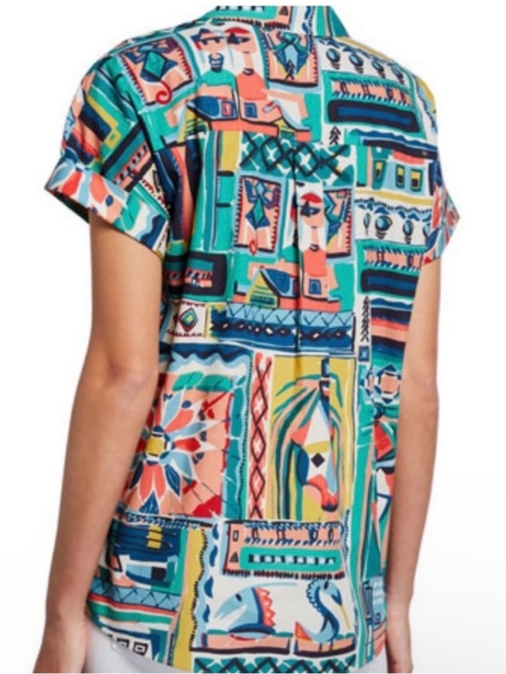 Lafayette 148 New York Huxley Patchwork Print Cotton Top Palazzo Shirt XL - Picture 3 of 7